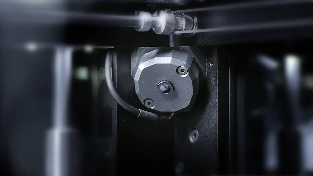 Raise3D Pro3 HS printer's internal components and motor detail, showcasing precision engineering and production capabilities.
