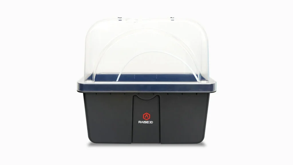 Raise3D Pro3 HS 3D printer with a transparent dome lid on a sturdy black base, featuring the Raise3D logo.