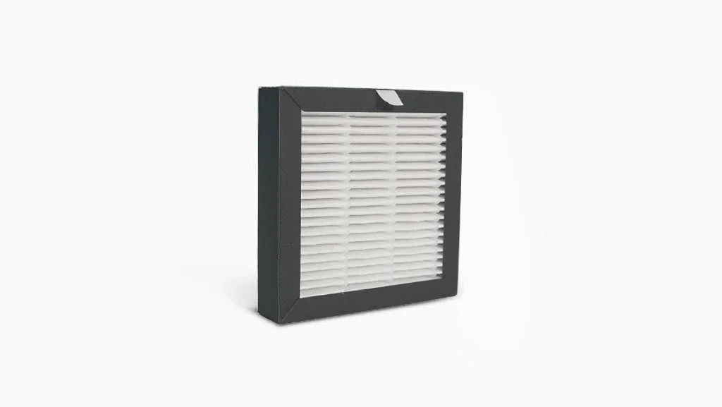 Raise3D Pro3 HS 3D printer filter with a black frame and pleated white element, positioned against a plain background.