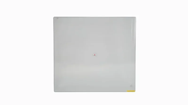 Raise3D Pro3 Plus 3D printer build plate shown, featuring a sleek, square, solid surface with minimalistic branding at the center in a minimal white setting.