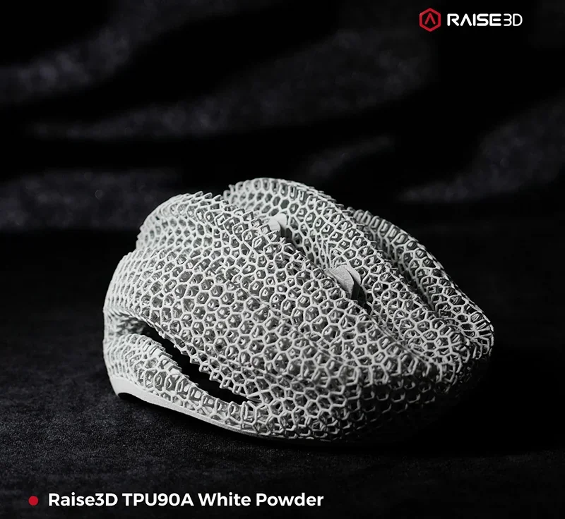 Raise3D RMS220 crafted a complex, lattice-structured object using TPU90A White Powder, showcasing detailed 3D printing capabilities.