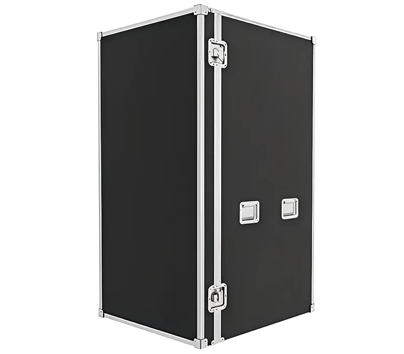 Sinterit Lisa X 3D printer case, sleek black with metal edges and handles, designed for transporting or storing the printer securely.