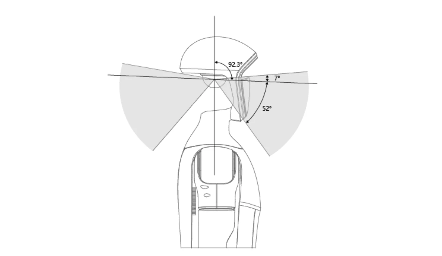 Diagram of Unitree G1 shows angles of head rotation: 92.3°, 52°, and 7°, illustrating its range of motion and technical capabilities.