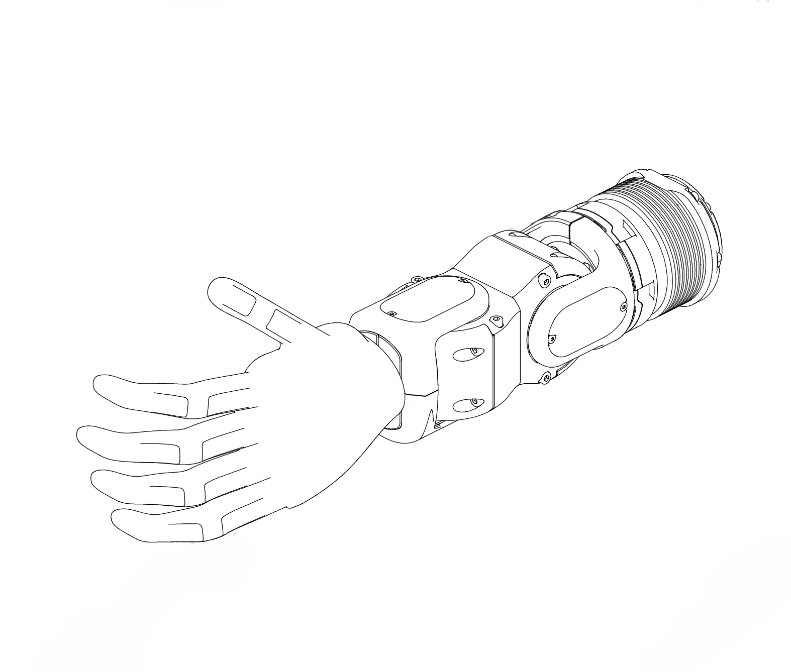 Unitree G1 robotic arm illustration showcasing mechanical joints and fingers, emphasizing its intricate design and detailing.