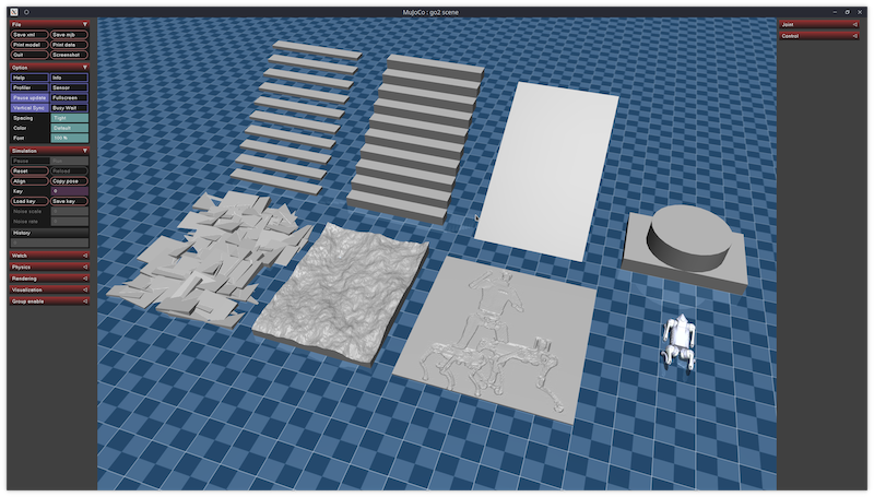 Unitree H1 robot with various samples, parts arranged on a grid background, showcasing its creation capabilities in a tech setting.