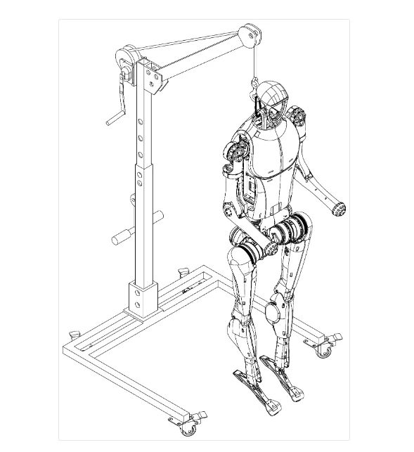 Robot diagram with mechanical structure, seated