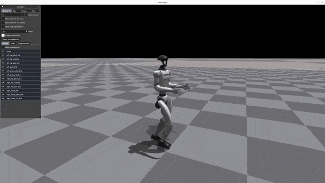 Humanoid robot Unitree H1 in motion simulation on checkered floor, displaying balanced agility and advanced robotics design.